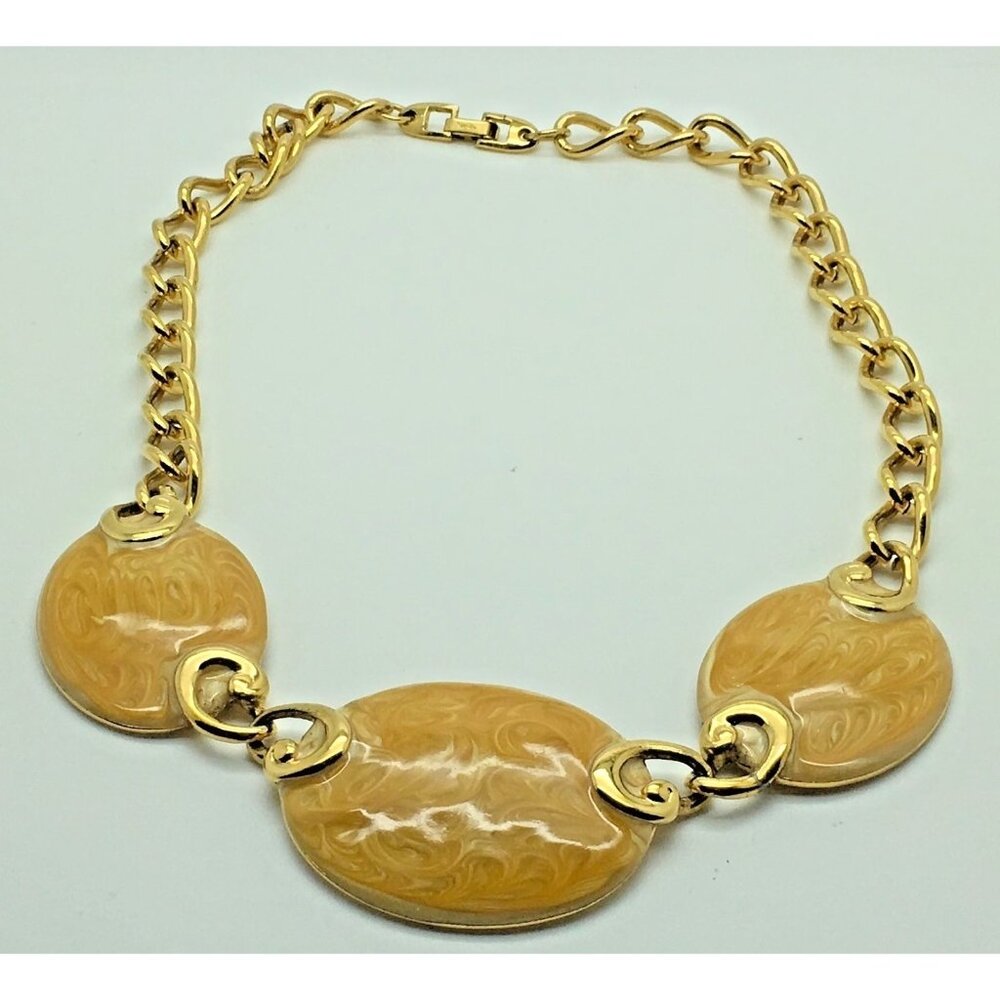 Napier Enamel Necklace Swirl Design Gold Tone Egg Yolk Yellow MCM Modern 18 "
